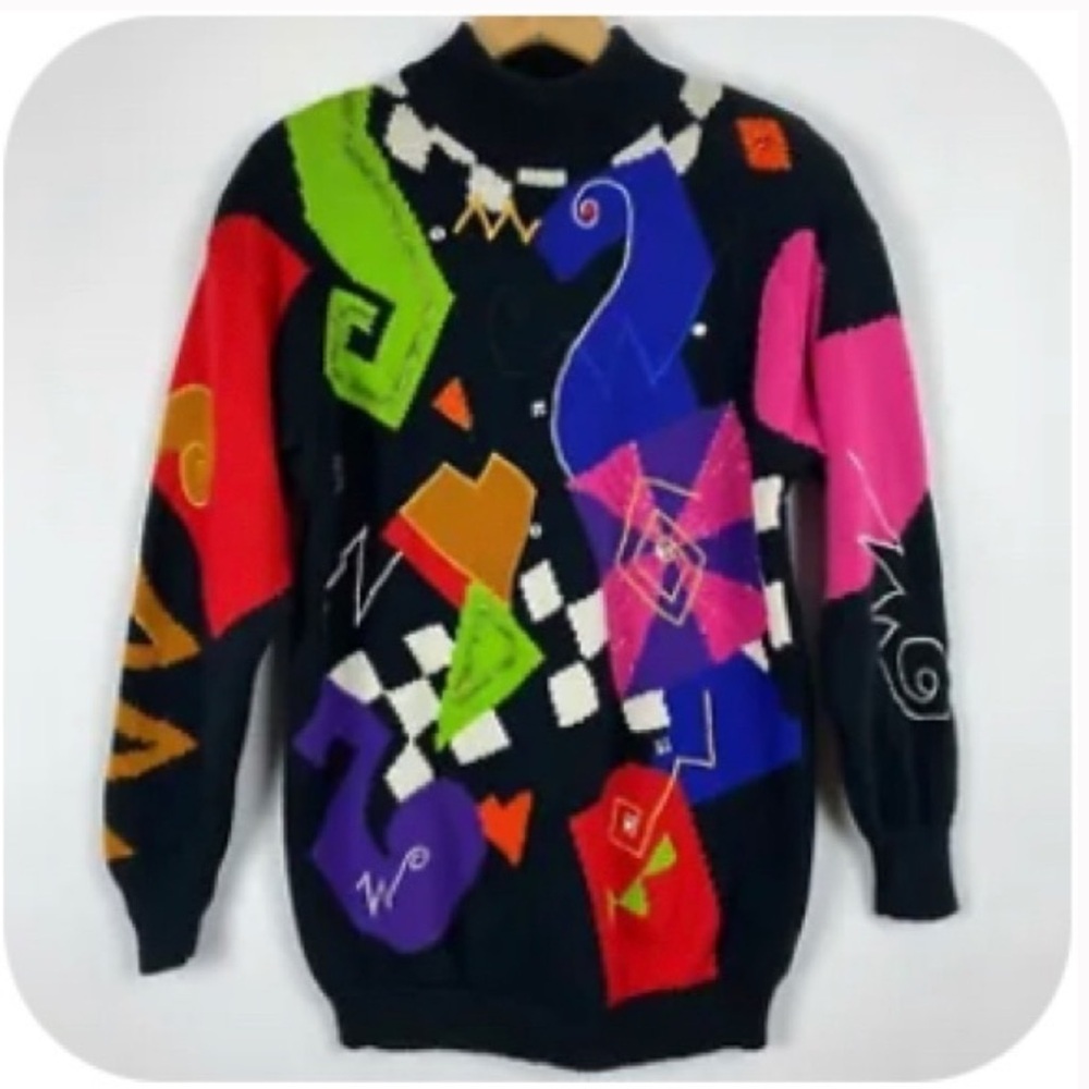 Vintage 90’s Rhinestone beaded ClownCore art to wear pull over sweater size M/L
